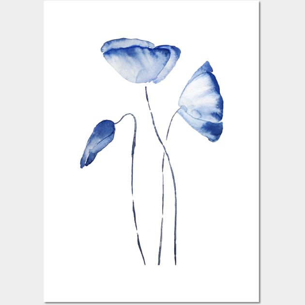 3 indigo blue poppies Wall Art by colorandcolor